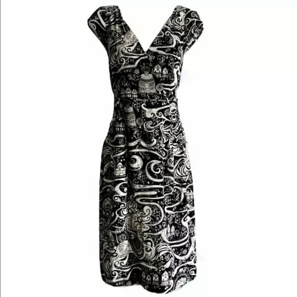 ANTHROPOLOGIE - MOULINETTE SOEURS - Swirling Villages Dress - Black / White - Picture 12 of 13